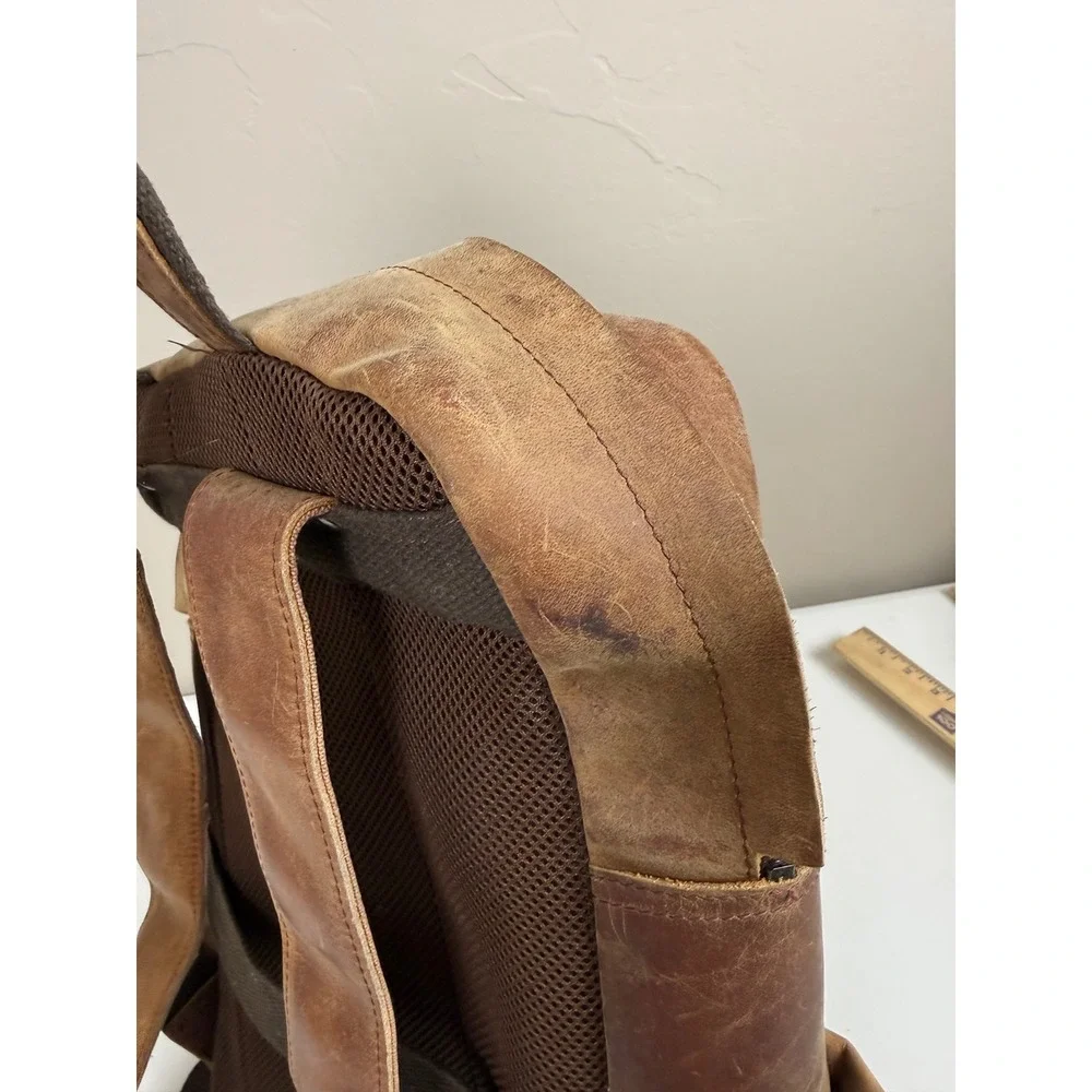 Brown Leather Multi Pocket Backpack Rucksack Laptop Sleeve Mens Bag